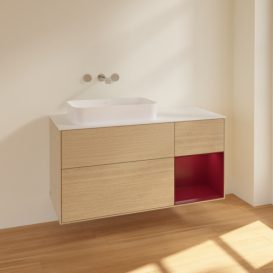 Тумба под раковину Villeroy & Boch Finion 120х50,1 см с подсветкой МДФ шпон дуба/стекло белое матовое F691HBPC