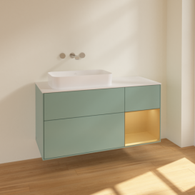 Тумба под раковину Villeroy & Boch Finion 120х50,1 см с подсветкой МДФ оливковый матовый лак/стекло белое матовое F691HFGM