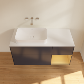 Тумба под раковину Villeroy & Boch Finion 120х50,1 см с подсветкой МДФ темно-синий матовый лак/стекло белое матовое F691HFHG