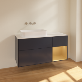 Тумба под раковину Villeroy & Boch Finion 120х50,1 см с подсветкой МДФ темно-синий матовый лак/стекло белое матовое F691HFHG