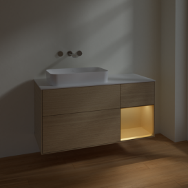 Тумба под раковину Villeroy & Boch Finion 120х50,1 см с подсветкой МДФ шпон дуба/стекло белое матовое F691HFPC
