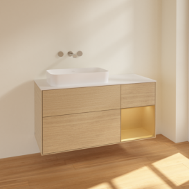 Тумба под раковину Villeroy & Boch Finion 120х50,1 см с подсветкой МДФ шпон дуба/стекло белое матовое F691HFPC