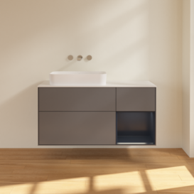 Тумба під раковину Villeroy & Boch Finion 120х50,1 см з підсвічуванням антрацит матовий лак/скло біле матове F691HGGK