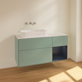 Тумба под раковину Villeroy & Boch Finion 120х50,1 см с подсветкой МДФ оливковый матовый лак/стекло белое матовое F691HGGM