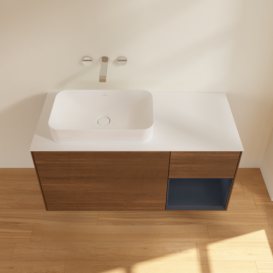 Тумба под раковину Villeroy & Boch Finion 120х50,1 см с подсветкой МДФ шпон грецкого ореха/стекло белое матовое F691HGGN