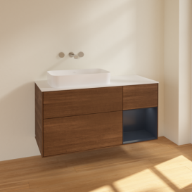 Тумба под раковину Villeroy & Boch Finion 120х50,1 см с подсветкой МДФ шпон грецкого ореха/стекло белое матовое F691HGGN