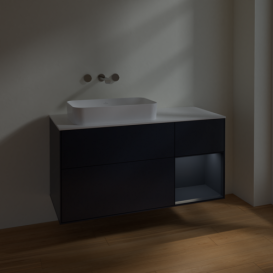 Тумба под раковину Villeroy & Boch Finion 120х50,1 см с подсветкой МДФ темно-синий матовый лак/стекло белое матовое F691HGHG