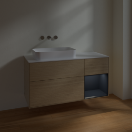 Тумба под раковину Villeroy & Boch Finion 120х50,1 см с подсветкой МДФ шпон дуба/стекло белое матовое F691HGPC