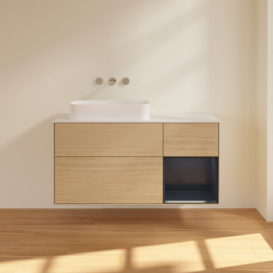 Тумба под раковину Villeroy & Boch Finion 120х50,1 см с подсветкой МДФ шпон дуба/стекло белое матовое F691HGPC