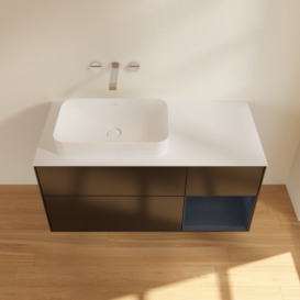 Тумба под раковину Villeroy & Boch Finion 120х50,1 см с подсветкой МДФ черный матовый лак/стекло белое матовое F691HGPD