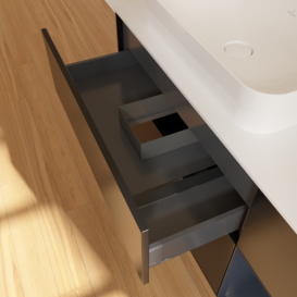 Тумба под раковину Villeroy & Boch Finion 120х50,1 см с подсветкой МДФ черный матовый лак/стекло белое матовое F691HGPD