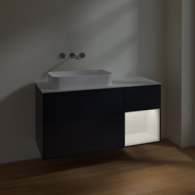 Тумба под раковину Villeroy & Boch Finion 120х50,1 см с подсветкой МДФ темно-синий матовый лак/стекло белое матовое F691MTHG