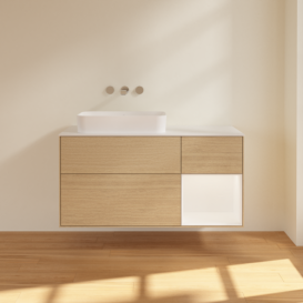 Тумба под раковину Villeroy & Boch Finion 120х50,1 см с подсветкой МДФ шпон дуба/стекло белое матовое F691MTPC