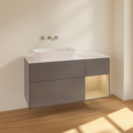 Тумба под раковину Villeroy & Boch Finion 120х50,1 см с подсветкой МДФ антрацит матовый лак/стекло белое матовое F691PCGK