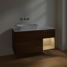 Тумба под раковину Villeroy & Boch Finion 120х50,1 см с подсветкой МДФ шпон грецкого ореха/стекло белое матовое F691PCGN