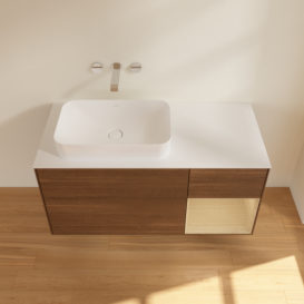 Тумба под раковину Villeroy & Boch Finion 120х50,1 см с подсветкой МДФ шпон грецкого ореха/стекло белое матовое F691PCGN