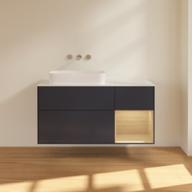 Тумба под раковину Villeroy & Boch Finion 120х50,1 см с подсветкой МДФ темно-синий матовый лак/стекло белое матовое F691PCHG