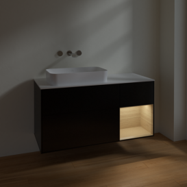 Тумба под раковину Villeroy & Boch Finion 120х50,1 см с подсветкой МДФ черный матовый лак/стекло белое матовое F691PCPD