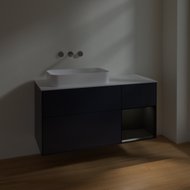Тумба под раковину Villeroy & Boch Finion 120х50,1 см с подсветкой МДФ темно-синий матовый лак/стекло белое матовое F691PDHG