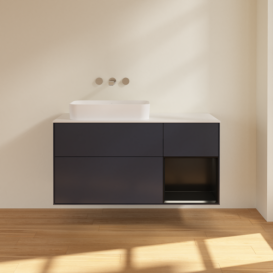 Тумба под раковину Villeroy & Boch Finion 120х50,1 см с подсветкой МДФ темно-синий матовый лак/стекло белое матовое F691PDHG