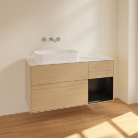 Тумба под раковину Villeroy & Boch Finion 120х50,1 см с подсветкой МДФ шпон дуба/стекло белое матовое F691PDPC