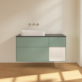 Тумба под раковину Villeroy & Boch Finion 120х50,1 см с подсветкой МДФ оливковый матовый лак/стекло черное матовое F692GFGM