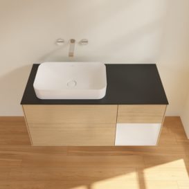 Тумба под раковину Villeroy & Boch Finion 120х50,1 см с подсветкой МДФ шпон дуба/стекло черное матовое F692GFPC