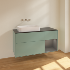 Тумба під раковину Villeroy & Boch Finion 120х50,1 см із підсвічуванням МДФ оливковий матовий лак/скло чорне матове F692GKGM
