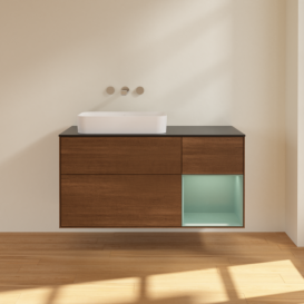 Тумба под раковину Villeroy & Boch Finion 120х50,1 см с подсветкой МДФ шпон грецкого ореха/стекло черное матовое F692GMGN