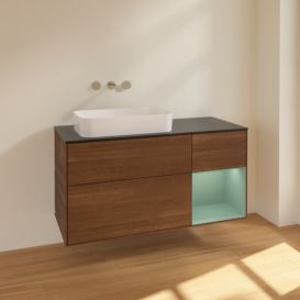 Тумба под раковину Villeroy & Boch Finion 120х50,1 см с подсветкой МДФ шпон грецкого ореха/стекло черное матовое F692GMGN