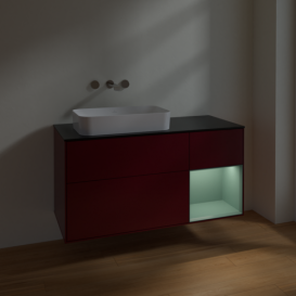 Тумба під раковину Villeroy & Boch Finion 120х50,1 см з підсвічуванням МДФ півонія матовий лак/скло чорне матове F692GMHB