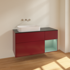 Тумба под раковину Villeroy & Boch Finion 120х50,1 см с подсветкой МДФ пион матовый лак/стекло черное матовое F692GMHB