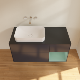Тумба под раковину Villeroy & Boch Finion 120х50,1 см с подсветкой МДФ темно-синий матовый лак/стекло черное матовое F692GMHG