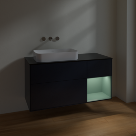 Тумба под раковину Villeroy & Boch Finion 120х50,1 см с подсветкой МДФ темно-синий матовый лак/стекло черное матовое F692GMHG