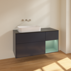 Тумба под раковину Villeroy & Boch Finion 120х50,1 см с подсветкой МДФ темно-синий матовый лак/стекло черное матовое F692GMHG