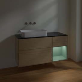 Тумба под раковину Villeroy & Boch Finion 120х50,1 см с подсветкой МДФ шпон дуба/стекло черное матовое F692GMPC