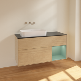 Тумба под раковину Villeroy & Boch Finion 120х50,1 см с подсветкой МДФ шпон дуба/стекло черное матовое F692GMPC