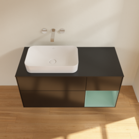 Тумба под раковину Villeroy & Boch Finion 120х50,1 см с подсветкой МДФ черный матовый лак/стекло черное матовое F692GMPD