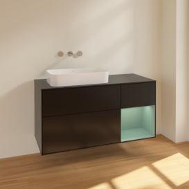 Тумба под раковину Villeroy & Boch Finion 120х50,1 см с подсветкой МДФ черный матовый лак/стекло черное матовое F692GMPD