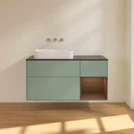 Тумба под раковину Villeroy & Boch Finion 120х50,1 см с подсветкой МДФ оливковый матовый лак/стекло черное матовое F692GNGM