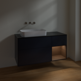Тумба под раковину Villeroy & Boch Finion 120х50,1 см с подсветкой МДФ темно-синий матовый лак/стекло черное матовое F692GNHG