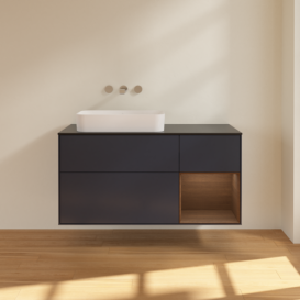 Тумба под раковину Villeroy & Boch Finion 120х50,1 см с подсветкой МДФ темно-синий матовый лак/стекло черное матовое F692GNHG