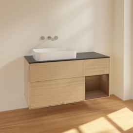 Тумба под раковину Villeroy & Boch Finion 120х50,1 см с подсветкой МДФ шпон дуба/стекло черное матовое F692GNPC