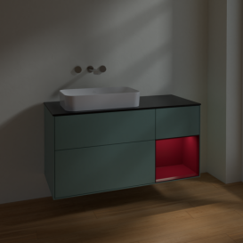 Тумба под раковину Villeroy & Boch Finion 120х50,1 см с подсветкой МДФ оливковый матовый лак/стекло черное матовое F692HBGM