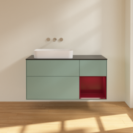 Тумба под раковину Villeroy & Boch Finion 120х50,1 см с подсветкой МДФ оливковый матовый лак/стекло черное матовое F692HBGM