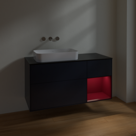 Тумба под раковину Villeroy & Boch Finion 120х50,1 см с подсветкой МДФ темно-синий матовый лак/стекло черное матовое F692HBHG