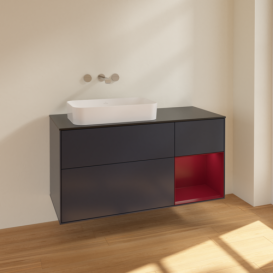 Тумба под раковину Villeroy & Boch Finion 120х50,1 см с подсветкой МДФ темно-синий матовый лак/стекло черное матовое F692HBHG