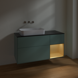 Тумба под раковину Villeroy & Boch Finion 120х50,1 см с подсветкой МДФ оливковый матовый лак/стекло черное матовое F692HFGM