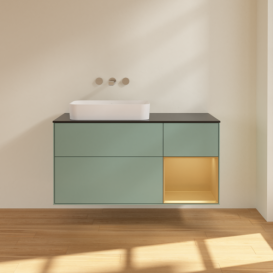 Тумба под раковину Villeroy & Boch Finion 120х50,1 см с подсветкой МДФ оливковый матовый лак/стекло черное матовое F692HFGM