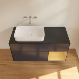 Тумба под раковину Villeroy & Boch Finion 120х50,1 см с подсветкой МДФ темно-синий матовый лак/стекло черное матовое F692HFHG